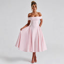 Off-Shoulder Women's Cocktail Dress with Flowing Skirt