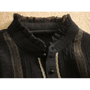 Chic Long Sleeve Blouse with Ruffled Collar and Button Accents