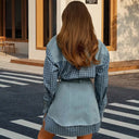 Chic Women's Checkered Blouse & Denim Skirt Set
