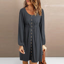 Chic Women's Button-Down Dress with Elastic Waist