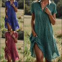 Button Closure Asymmetrical Hem Women's Dress