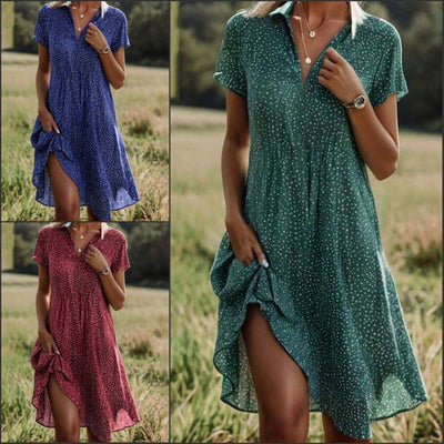 Button Closure Asymmetrical Hem Women's Dress