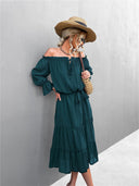 Women's Off-Shoulder Ruffled Dress with Waist Belt