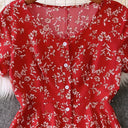 Floral Accent Women's Blouse Dress with Button Placket