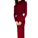 Chic Floor-Length Dress with Stand-Up Collar and Ruching Design