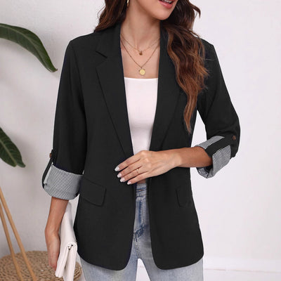 Chic Women's Blazer with Striped Sleeves and Classic Design
