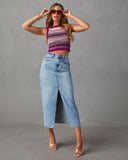 Chic Women's Denim Midi Skirt with Slit Design