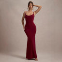 Chic Maxi Dress with Lace Accents and Deep Back