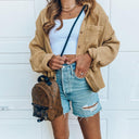 Women's Waffle Texture Blouse with Button Placket
