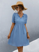 Chic Women's Pleated Dress with Ruffle Accents