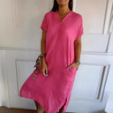 Women's V-Neck Dress with Convenient Pockets
