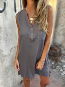 Chic Women's Summer Dress with Short Sleeves & Button Placket