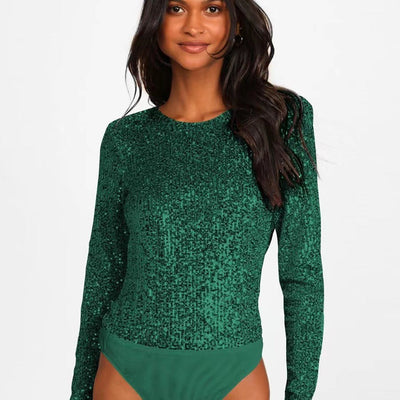 Chic Long Sleeve Sequin Bodysuit for Women