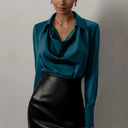 Chic Blouse with Flowing Neckline & Long Sleeves