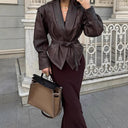 Chic Women's Blazer with Belt & Decorative Lacing