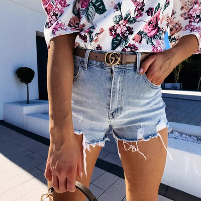 Frayed Hem Denim Shorts for Women