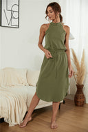 Chic High Collar Dress with Elastic Waist