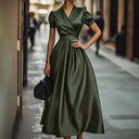 Chic Maxi Dress with Puff Sleeves and Wrap Design