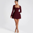 Chic Mini Dress with Square Neckline and Long Sleeves