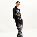 Chic Graphic Long Sleeve Maxi Dress with High Neck