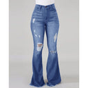Stylish Bootcut Jeans with Frayed Hem and Distressed Accents