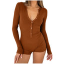 Chic Women's Long Sleeve Bodysuit with Button Detail