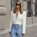 Chic Women's Cropped Blazer with Structured Shoulders