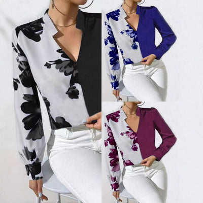 Floral Pattern Women's V-Neck Blouse