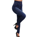 Chic Women's High-Waisted Denim-Style Leggings