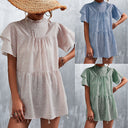 Women's Flowing Dress with Ruffled Details and High Collar