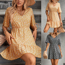 Floral Design Women's Dress with Stylish Button Accents