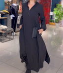 Chic Women's Maxi Dress with Side Pockets & Stylish Collar
