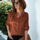 Textured Women's Long Sleeve Blouse with Classic Collar