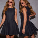 Stylish A-Line Denim Dress with Unique Waistband
