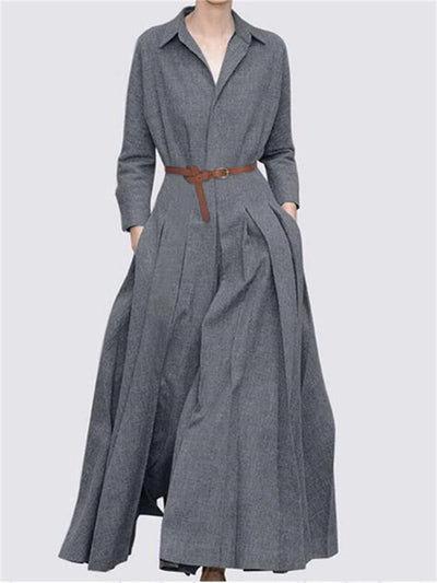 Maxi Dress with Stylish Pleats and Adjustable Belt