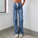 Women's Cargo Jeans with Flexible Waistband and Ample Pockets
