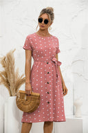 Chic Polka Dot Women's Dress with Button Placket