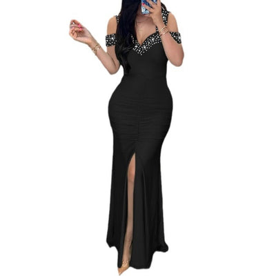 Chic Evening Dress with Embellished Neckline for Women