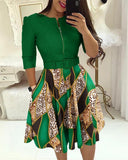 Women's Chic Zip Design Dress with Waistline Accent