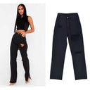 Trendy High-Waisted Ripped Jeans with Fringes for Women