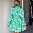Floral Print Women's Shirt Dress with Adjustable Tie Belt
