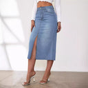 Chic Women's High Waist Denim Skirt with Side Slit
