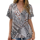 Artistic Animal Print V-Neck Blouse for Women