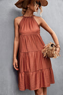 Chic High Neck Summer Dress with Flowing Skirt