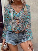 Chic V-Neck Blouse with Paisley Print