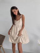 Women's Spaghetti Strap Dress with Bow Accents and Elastic Waist