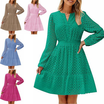 Stylish Women's Blouse Dress with Unique Cutwork and Statement Sleeves