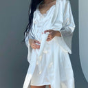 Elegant Satin Nightdress with Lace & Kimono Cape