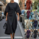 Chic Women's Maxi Dress with Balloon Sleeves and Waist Belt