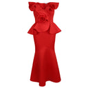 Stunning Evening Dress with Ruffles and Floral Accents